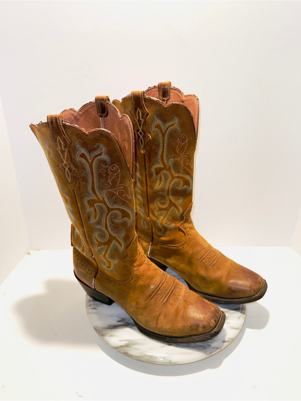Justin L2552 Stampede Western Cowgirl Brown Leather Boho Boots Women's Size 10B
